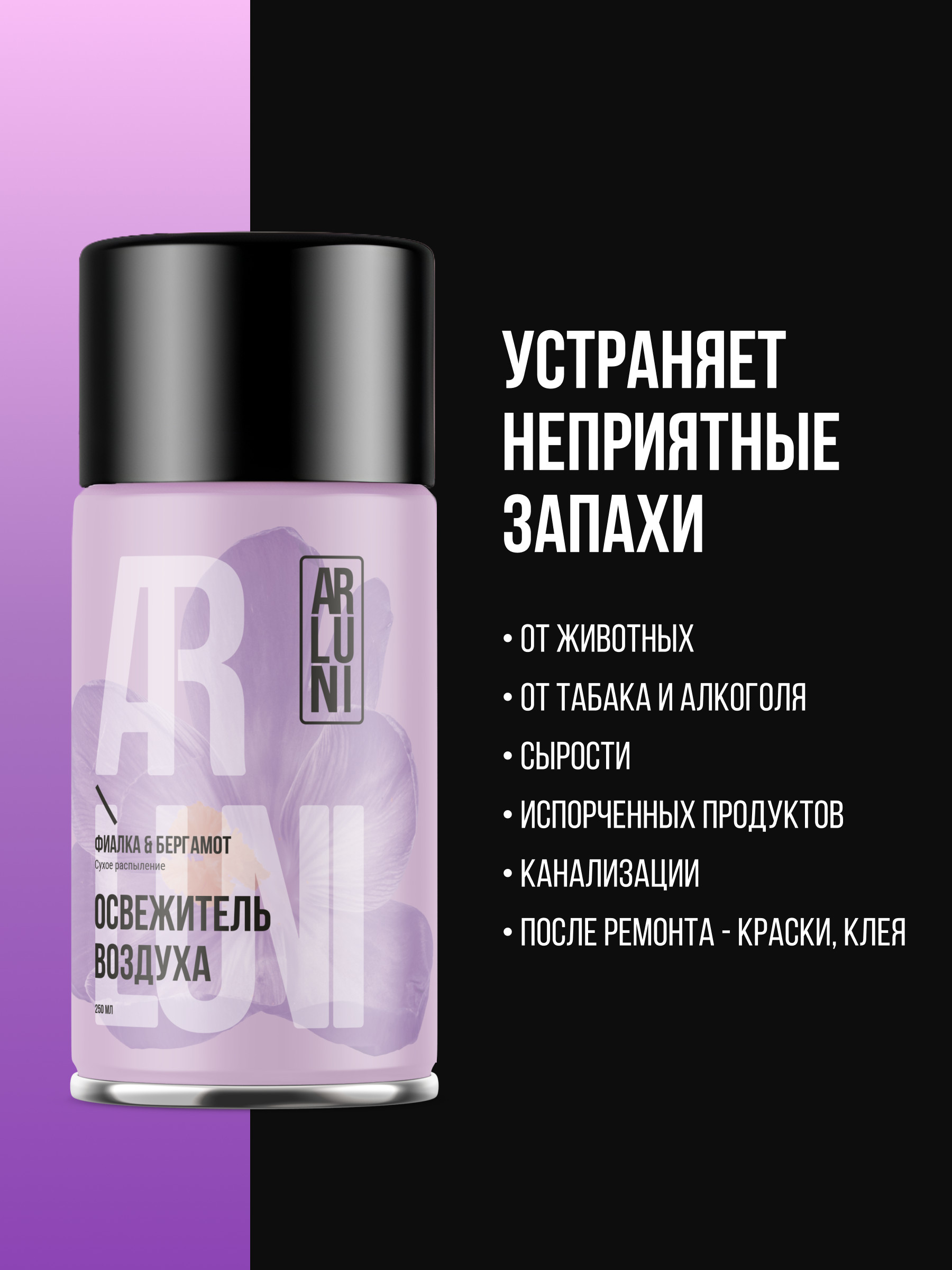 ARLUNI освежитель воздуха Ароматизация, аромат фиалка, бергамот 250 мл сменный блок  250 мл 
