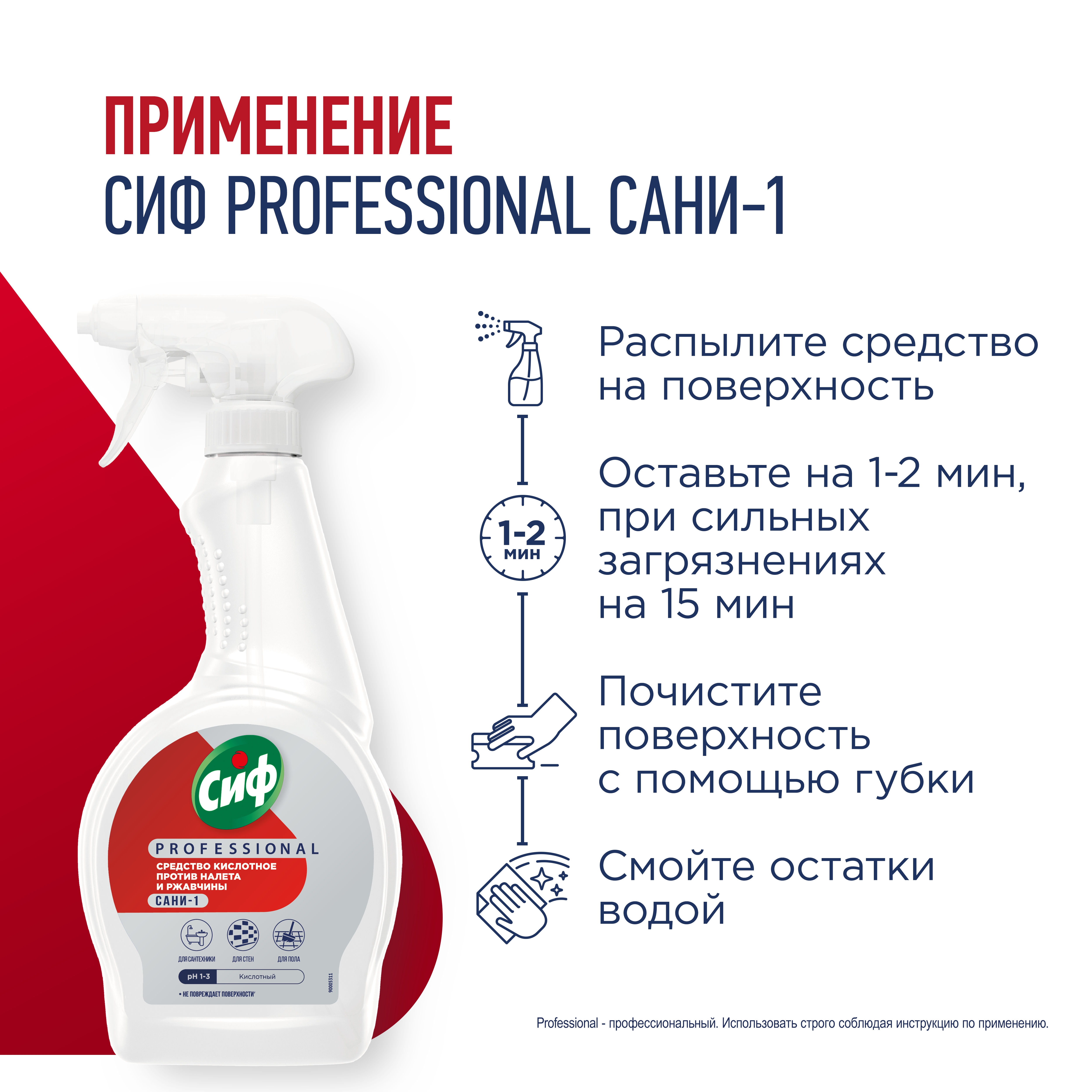 СИФ PROFESSIONAL САНИ-1 КИСЛОТНОЕ СРЕДСТВО МОЮЩЕЕ ПРОТИВ РЖАВЧИНЫ И НАЛЁТА СПРЕЙ 12Х500МЛ