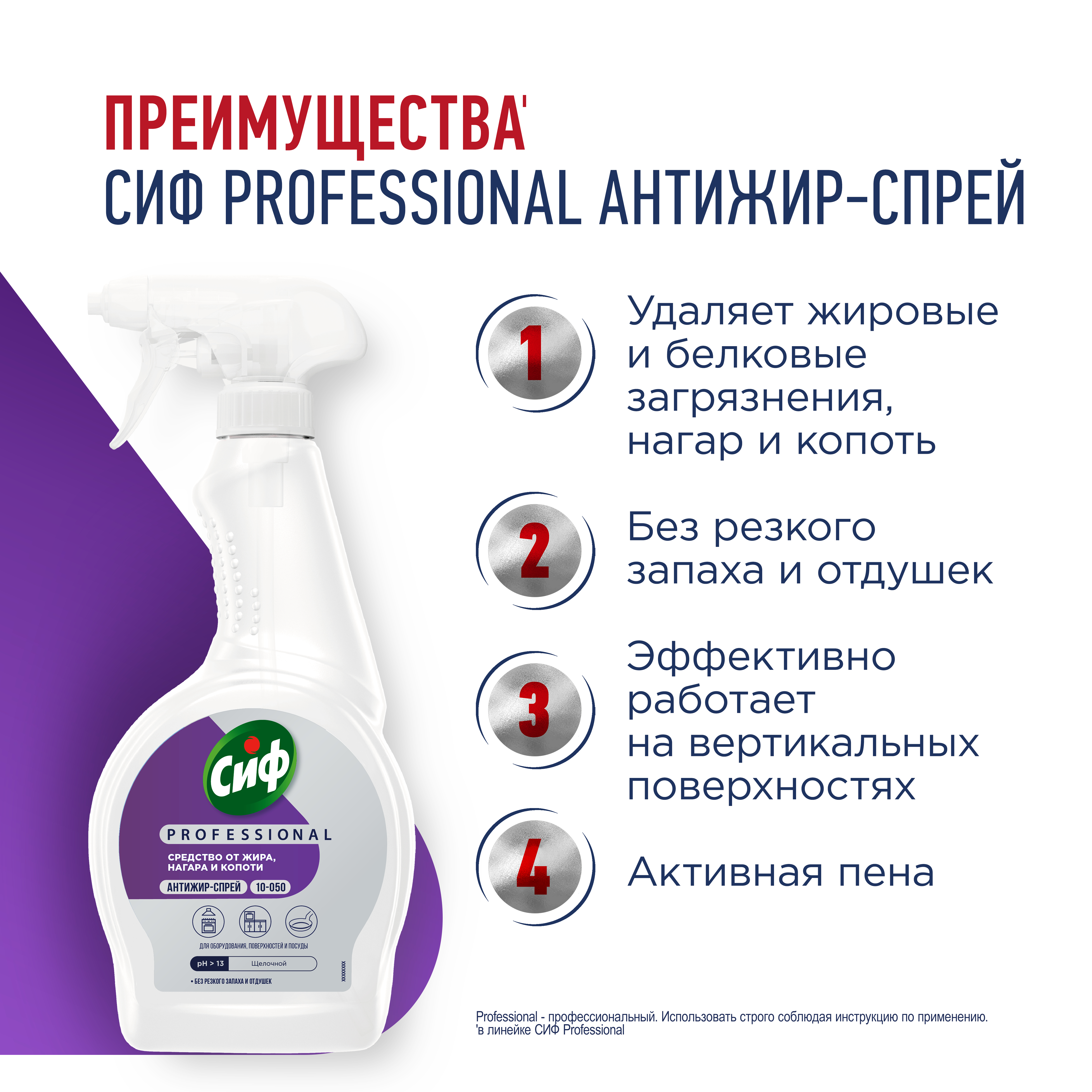 СИФ PROFESSIONAL АНТИЖИР-СПРЕЙ СРЕДСТВО ОТ ЖИРА, НАГАРА И КОПОТИ 12Х500Л                         