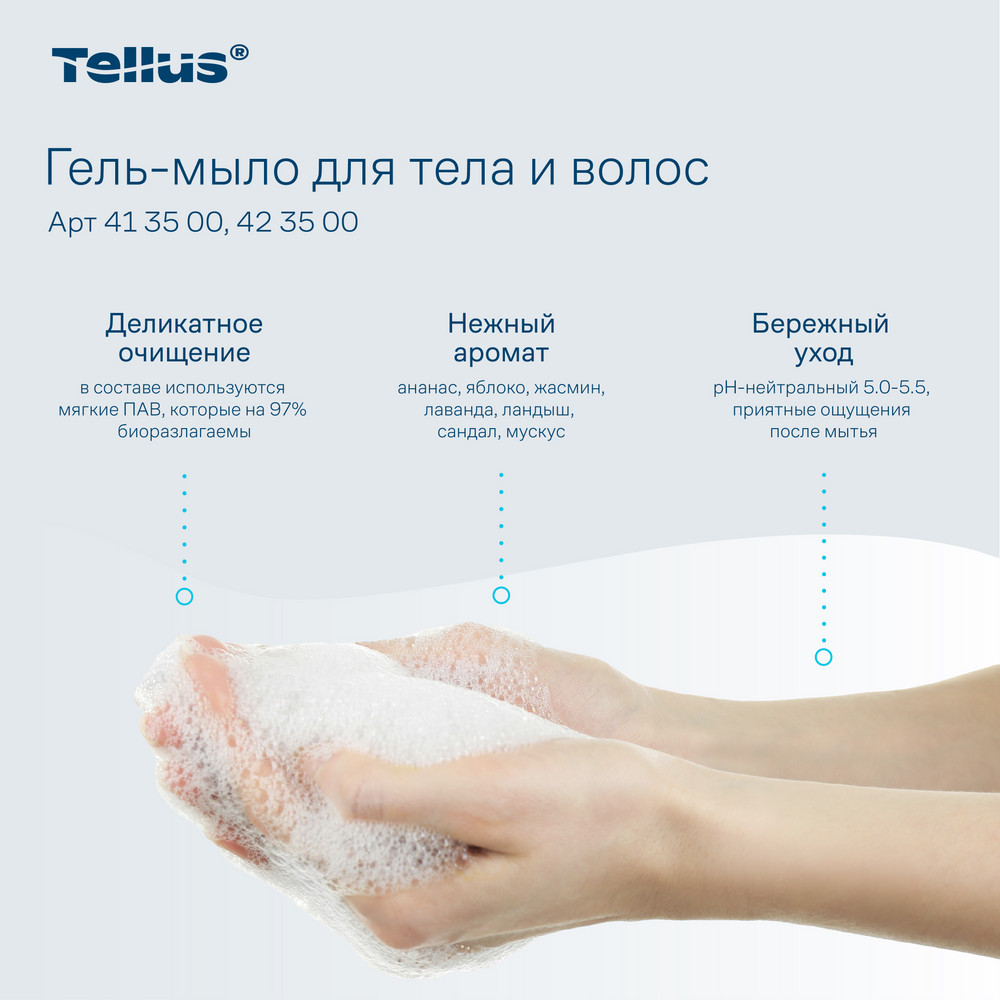 Tellus Гель-мыло для тела и волос, категория качества Премиум, 1000 мл