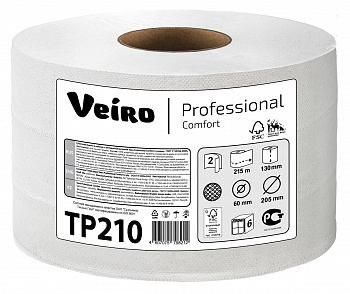 Туалетная бумага в средних рулонах с центральной вытяжкой Veiro Professional Comfort 2сл 215 м белый (6 рул в коробе)