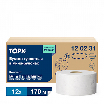 Tорк туалетная бумага Advanced в мини рулонах белый 170м 2 сл 12 шт